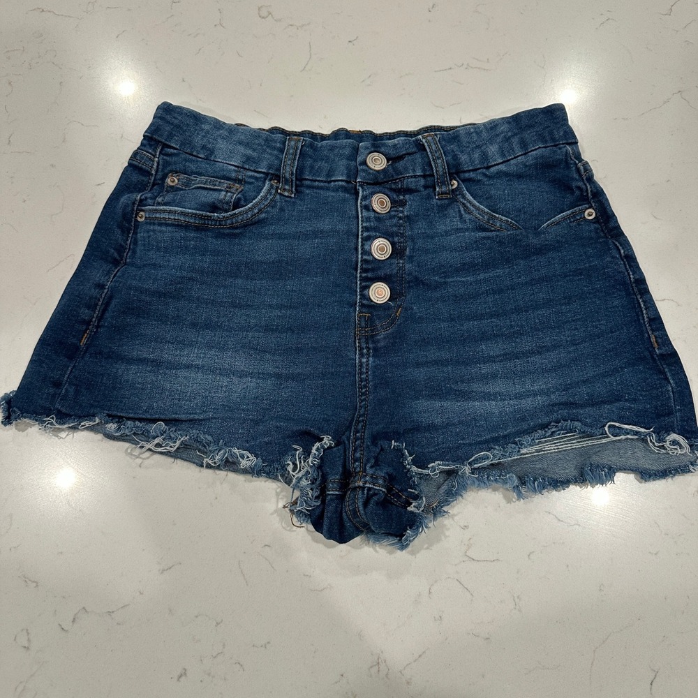 No Boundaries Womens High Rise Button Fly Denim Shorts Dark Wash Womens Size 7